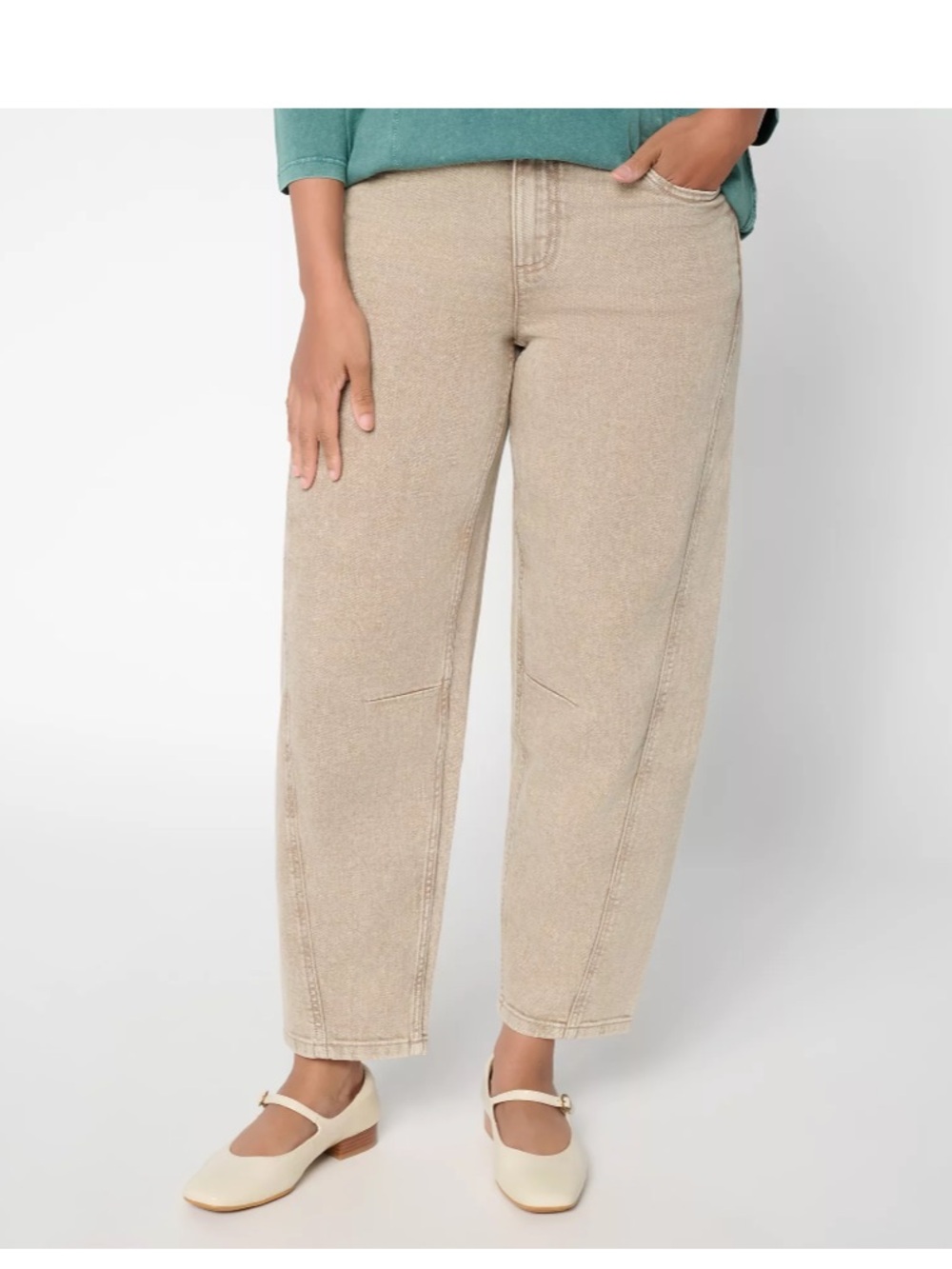 LOGO by Lori Goldstein Cropped Straight Jeans in Light Tan